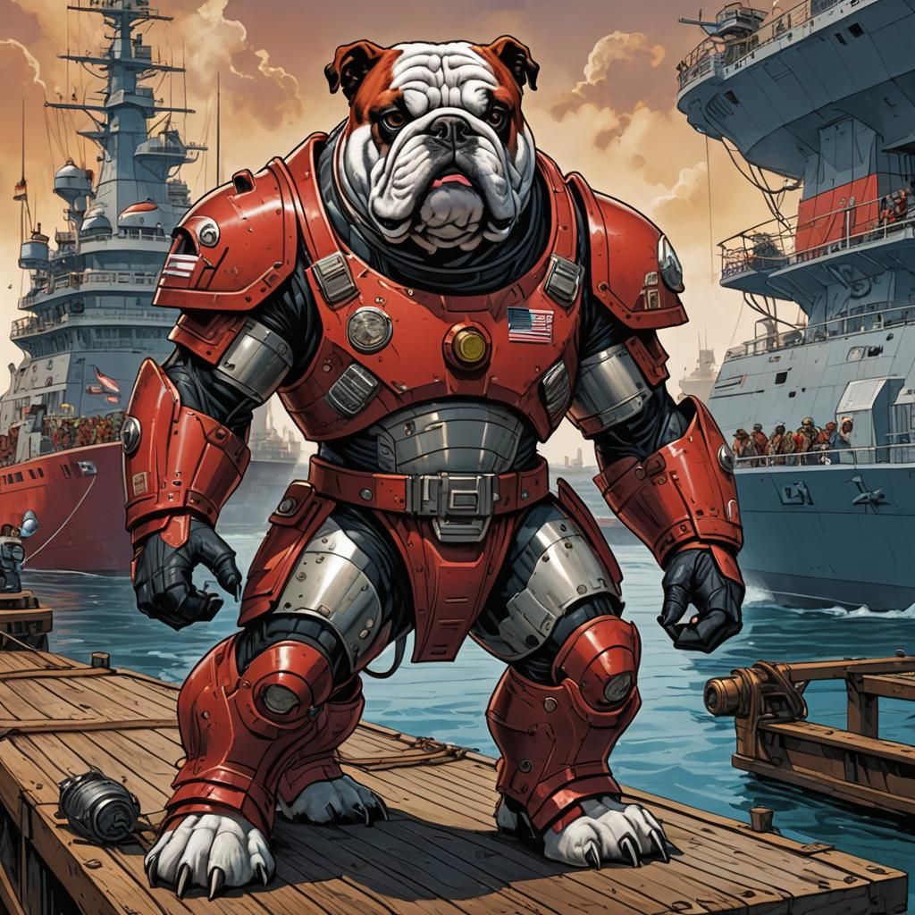 Armored Bulldog Sailor: Comic Book Style Cover Art