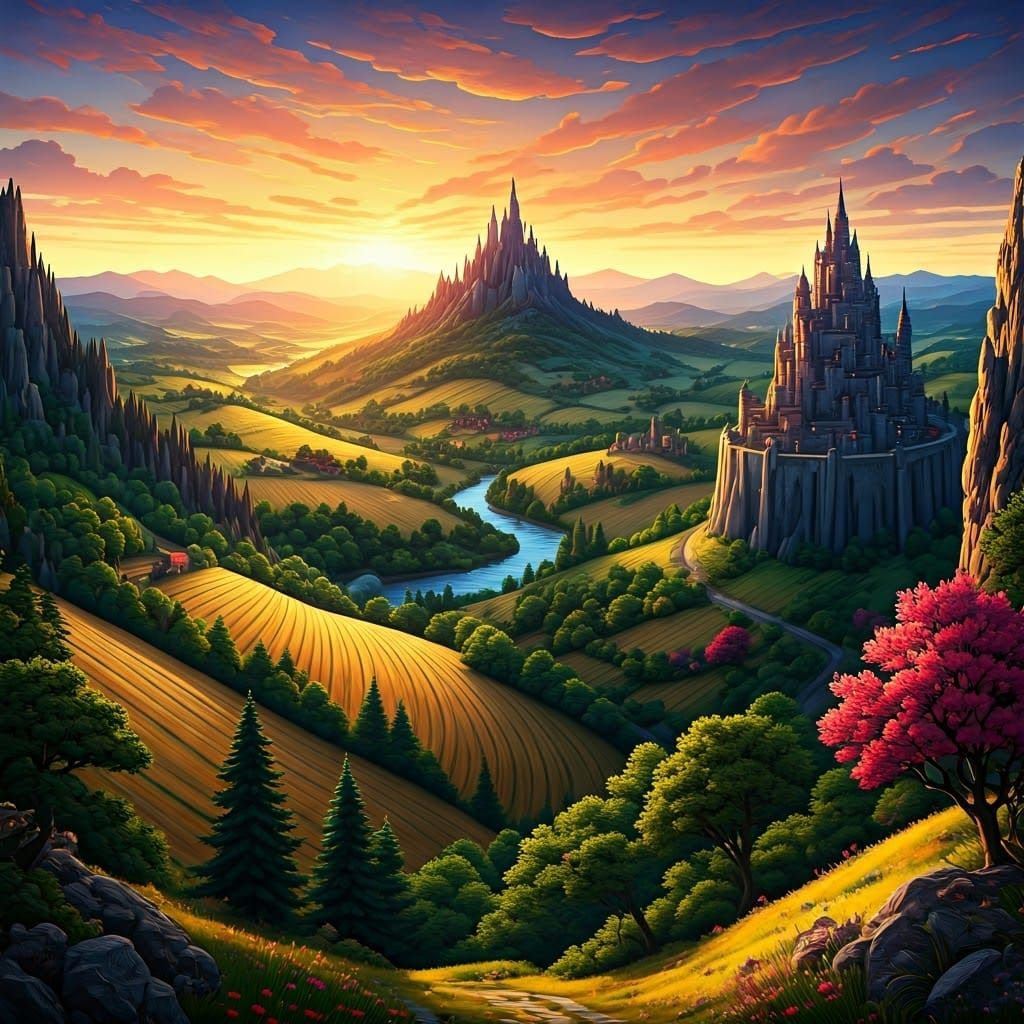 Medieval Landscape in Vibrant, Expressive Style