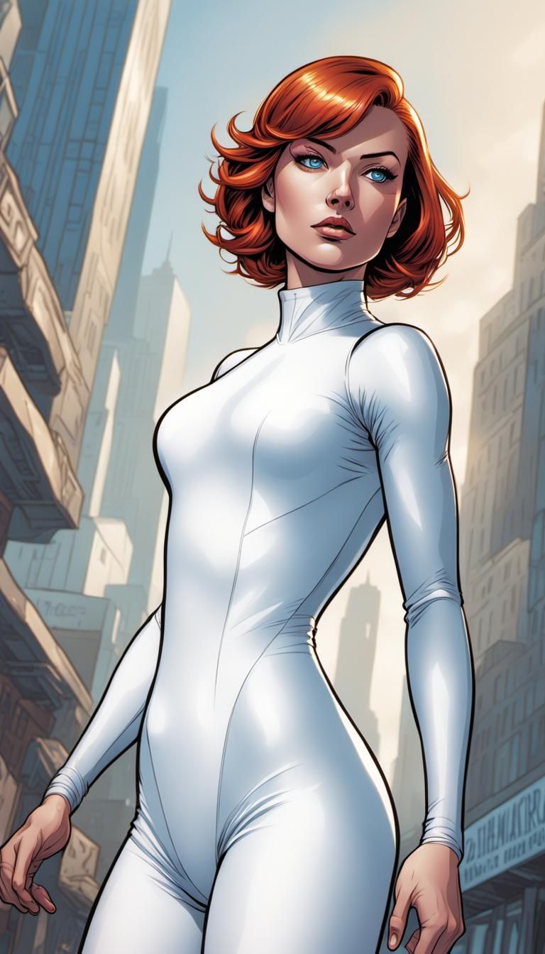 Redhead in Leotard: Comic Book Style Art