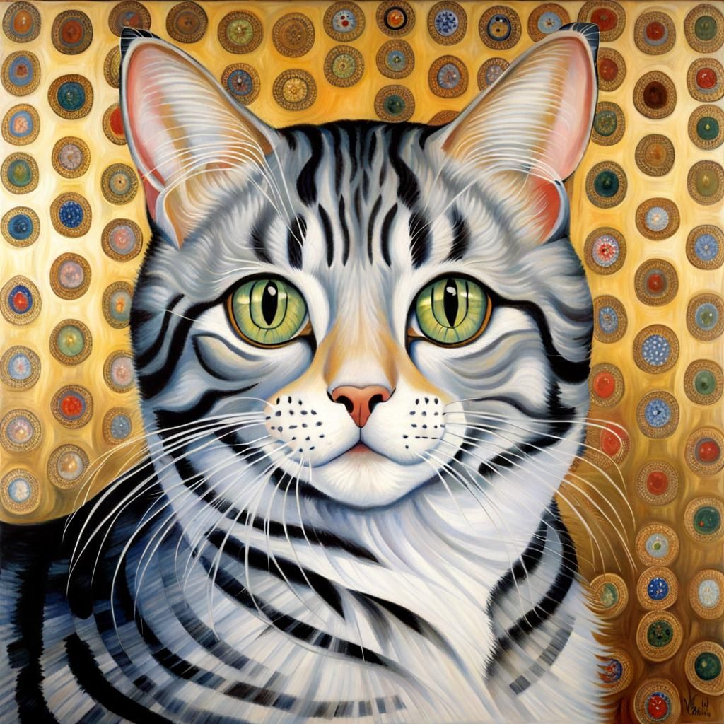 Tabby Cat Portrait in Klimt-Botticelli Style