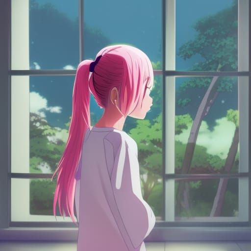 Anime Girl in Lavender Pajamas, Ghibli Style