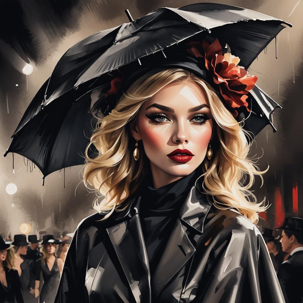 Glamorous Model in Umbrella Hat, 3D Rendering