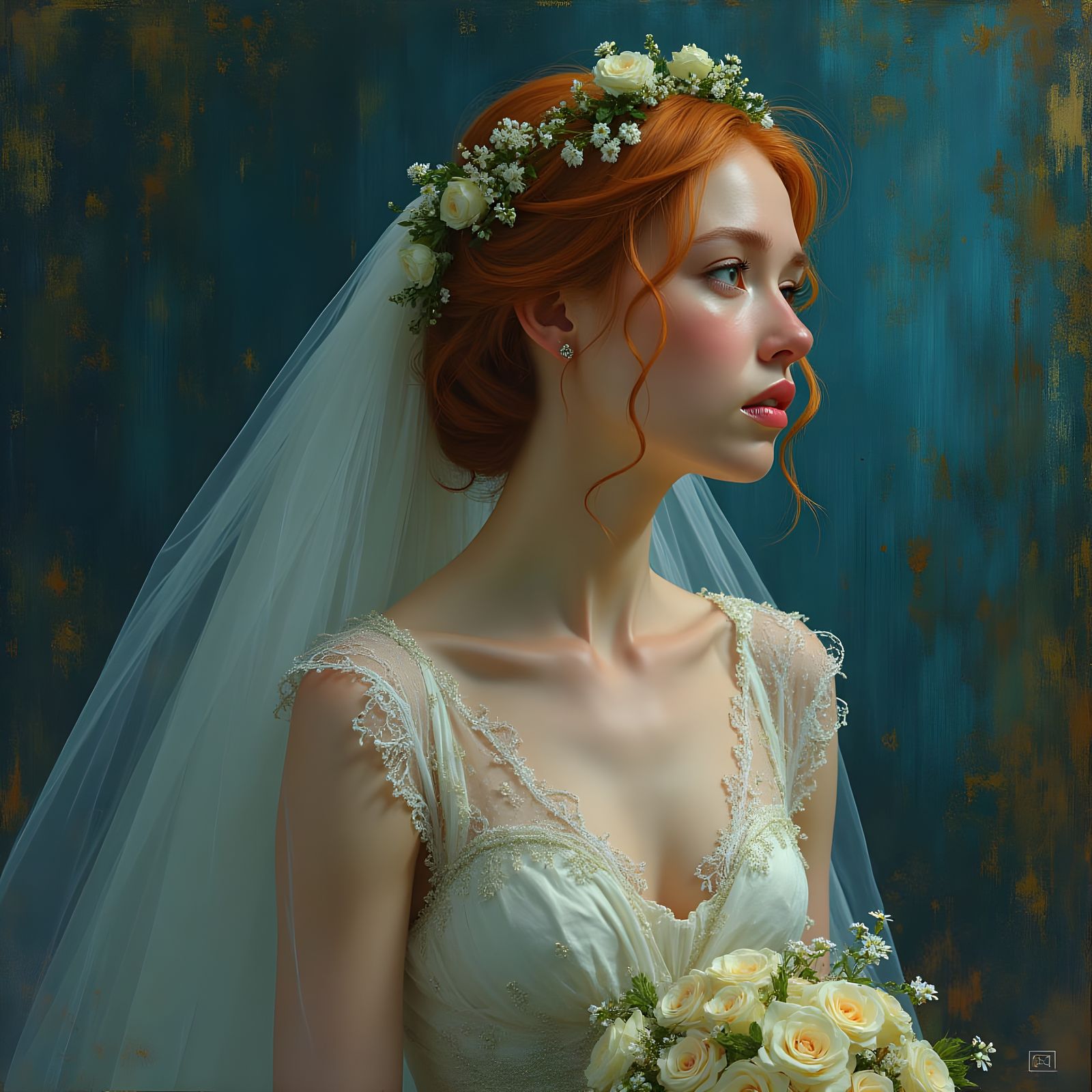 Ethereal Bride in Whimsical Van Gogh Landscape