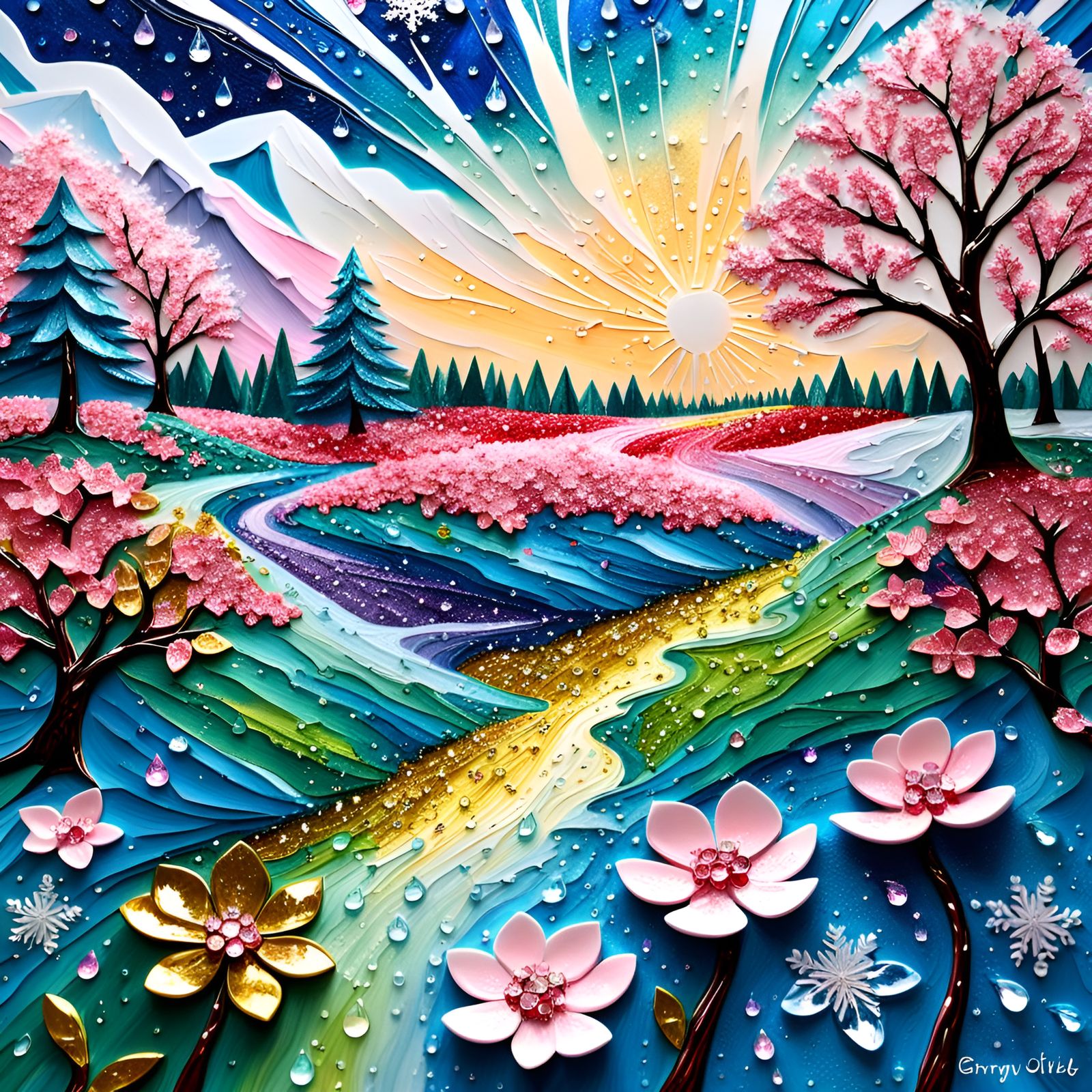 Impasto "Songspire Tree" Landscape.