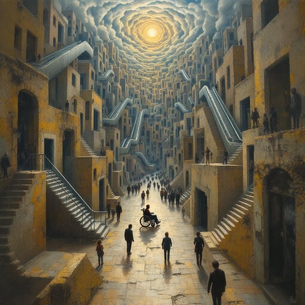 Surreal Cityscape Nightmare for Wheelchair User