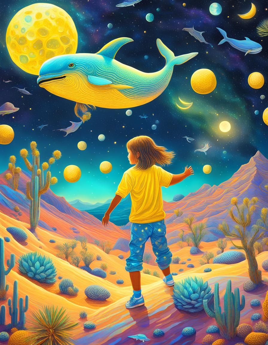Surreal Desert Dreamscape with Whale, Astral Illustration