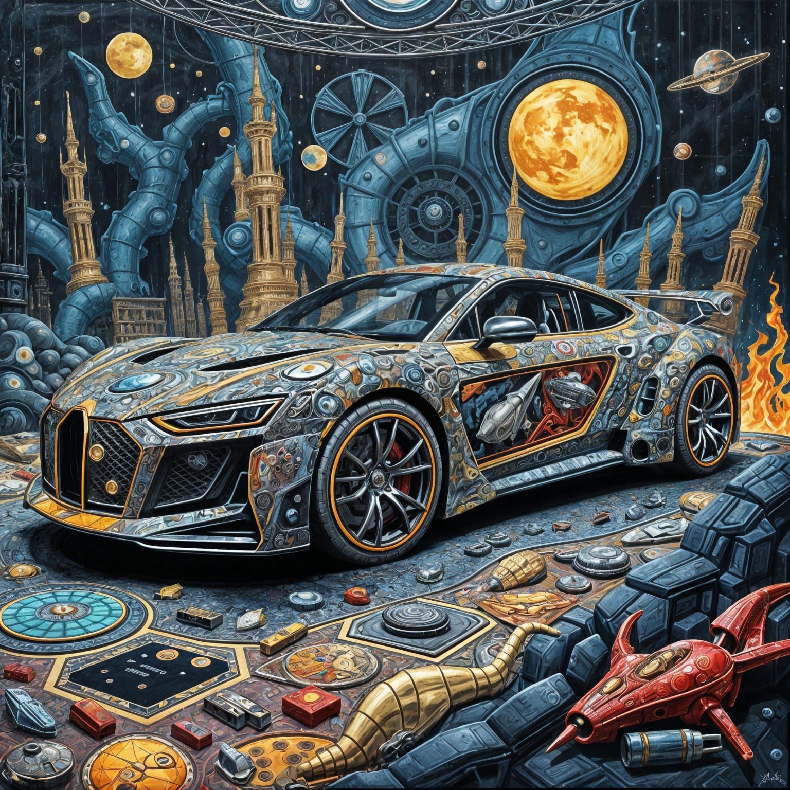 Futuristic Car in Maximalist Orphism Style