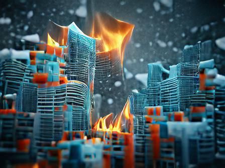 Dystopian Icy City Ablaze: 3D Rendered Inferno