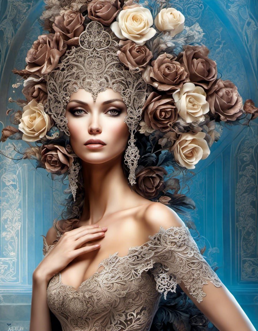 Lace and Flower Decorated Chocolate Wedding Cake