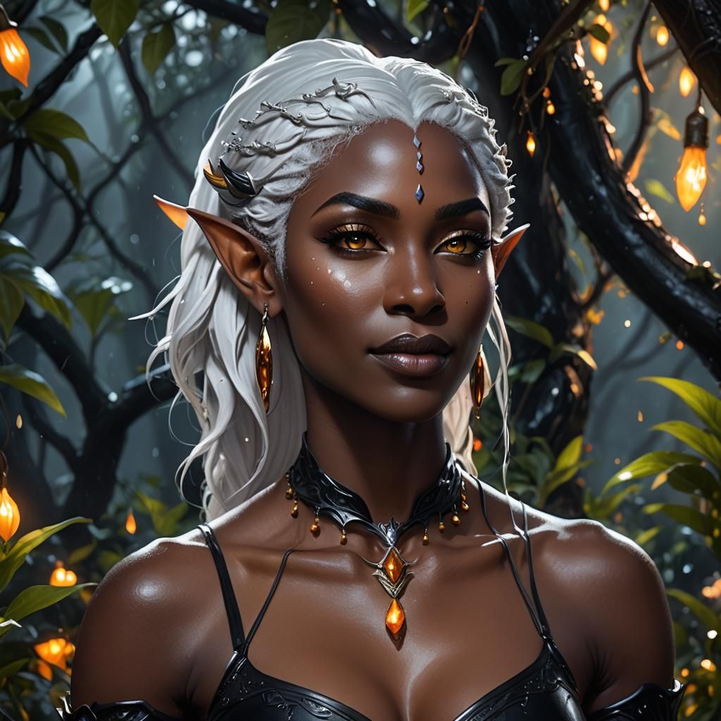 Ebony Drow Elf in Obsidian Garden