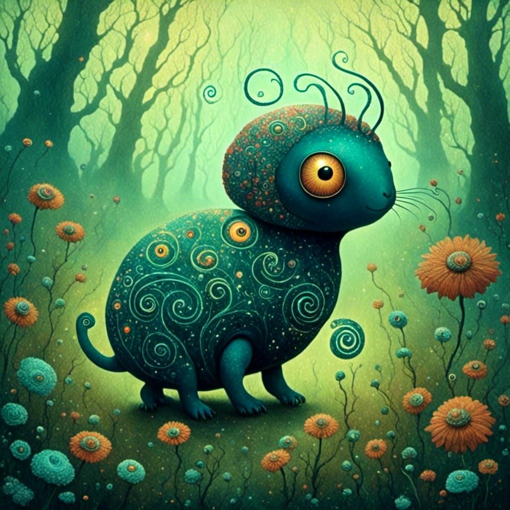 Cute Baby Cryptid in a Whimsical Flower Forest