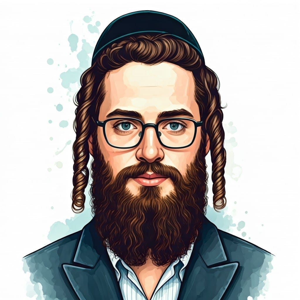 Young Hasidic Jew in Watercolor Style