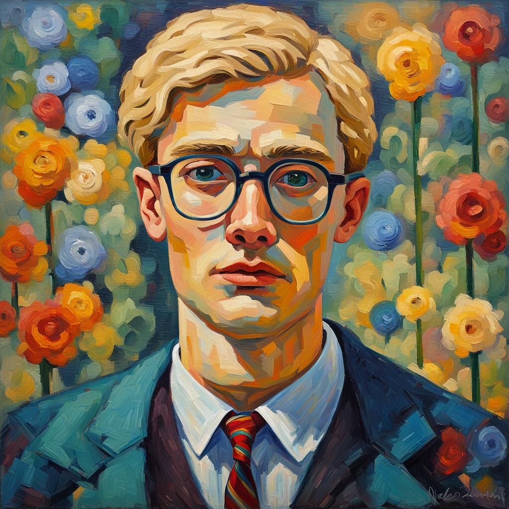 Blond Man with Glasses in Neo-Impressionist Style