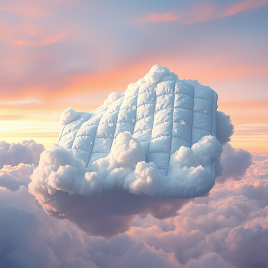 Dreamlike Quilt Drifts Across Soft Pastel Sky in Whimsical M...