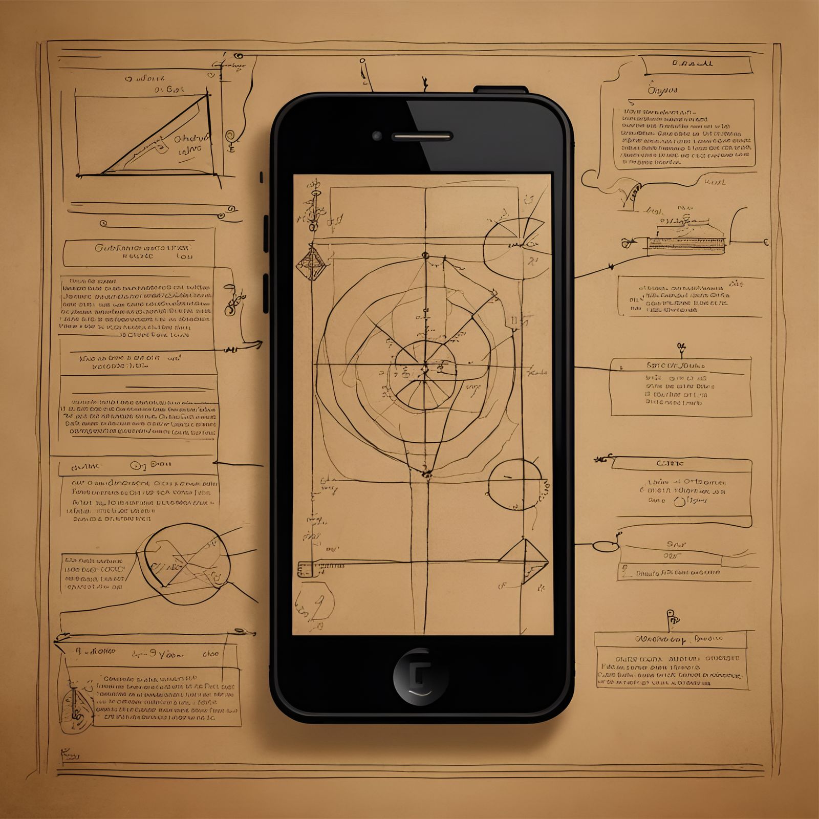 iPhone Diagram in Leonardo DaVinci Style