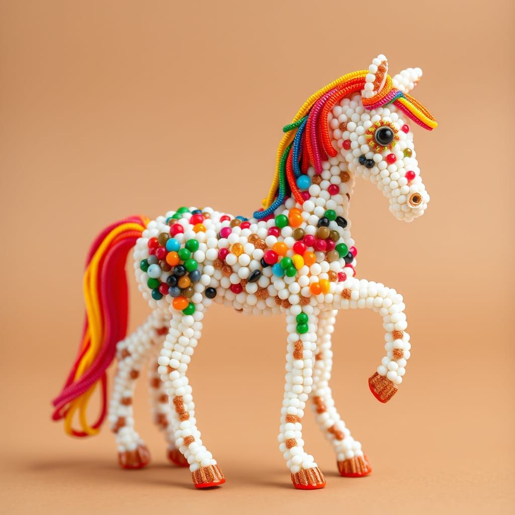 Vibrant Beaded Horse Figurine in Rainbow Style