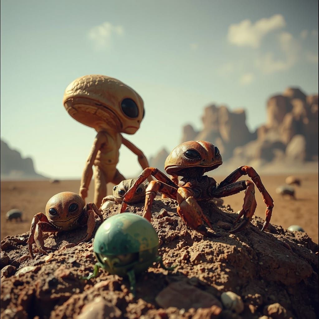 Alien Creatures on Exoplanet in Cinematic Film Still