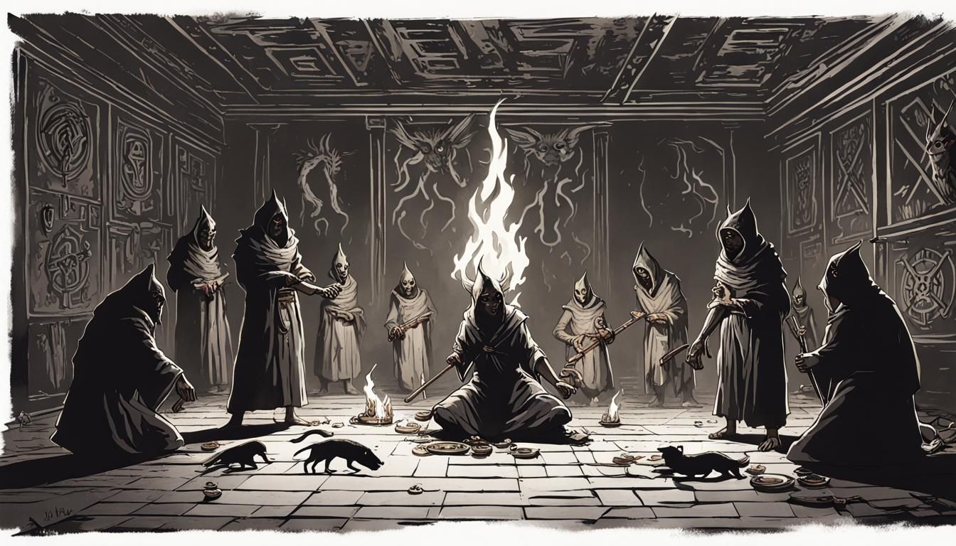 Cultists Summoning a Demonic Chihuahua, Greg Rutkowski Style