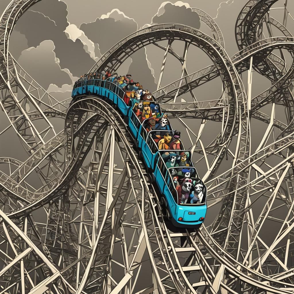 Pets Ride Roller Coaster in Abstract Vector Art