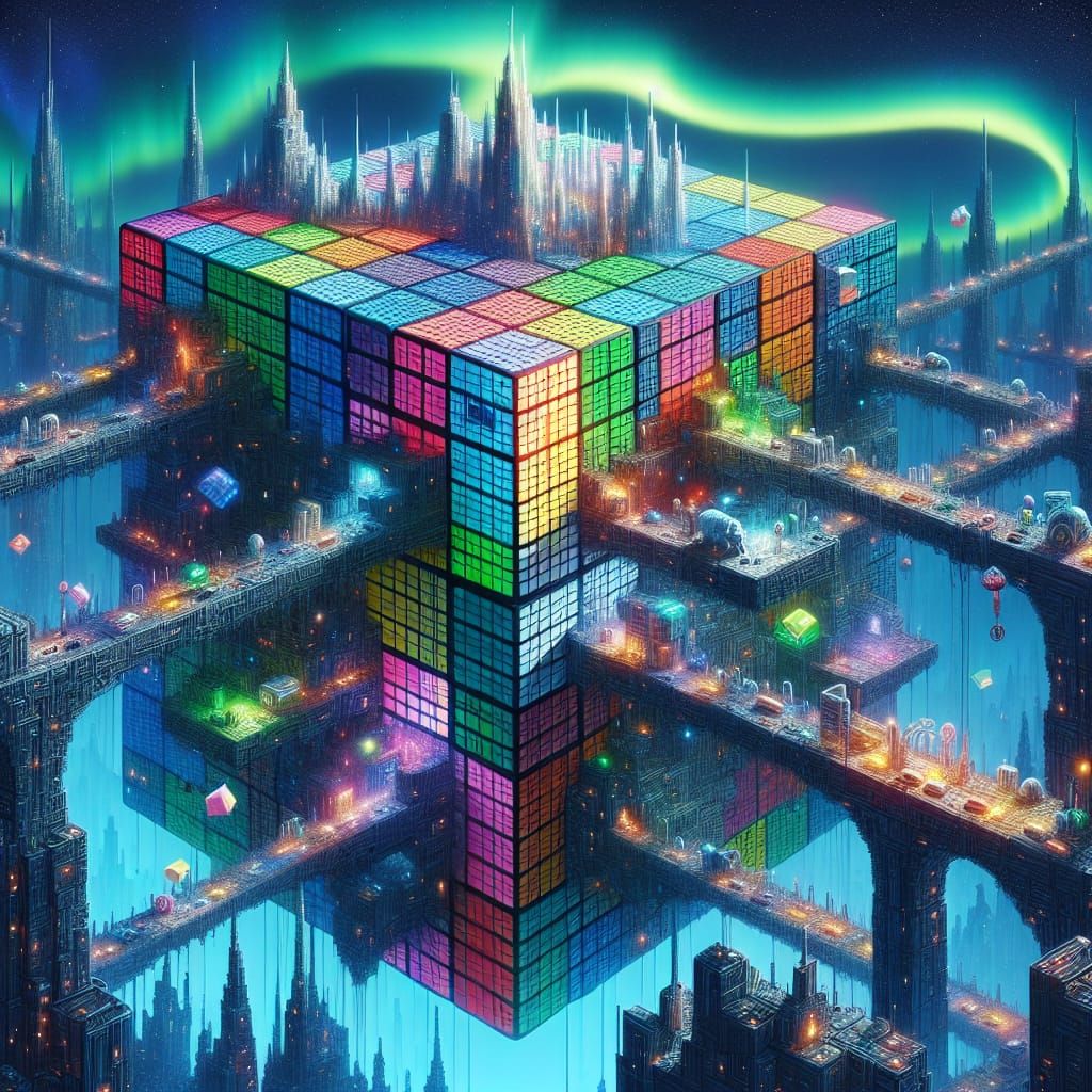 Neon Metropolis Inspired by Rubik's Cube