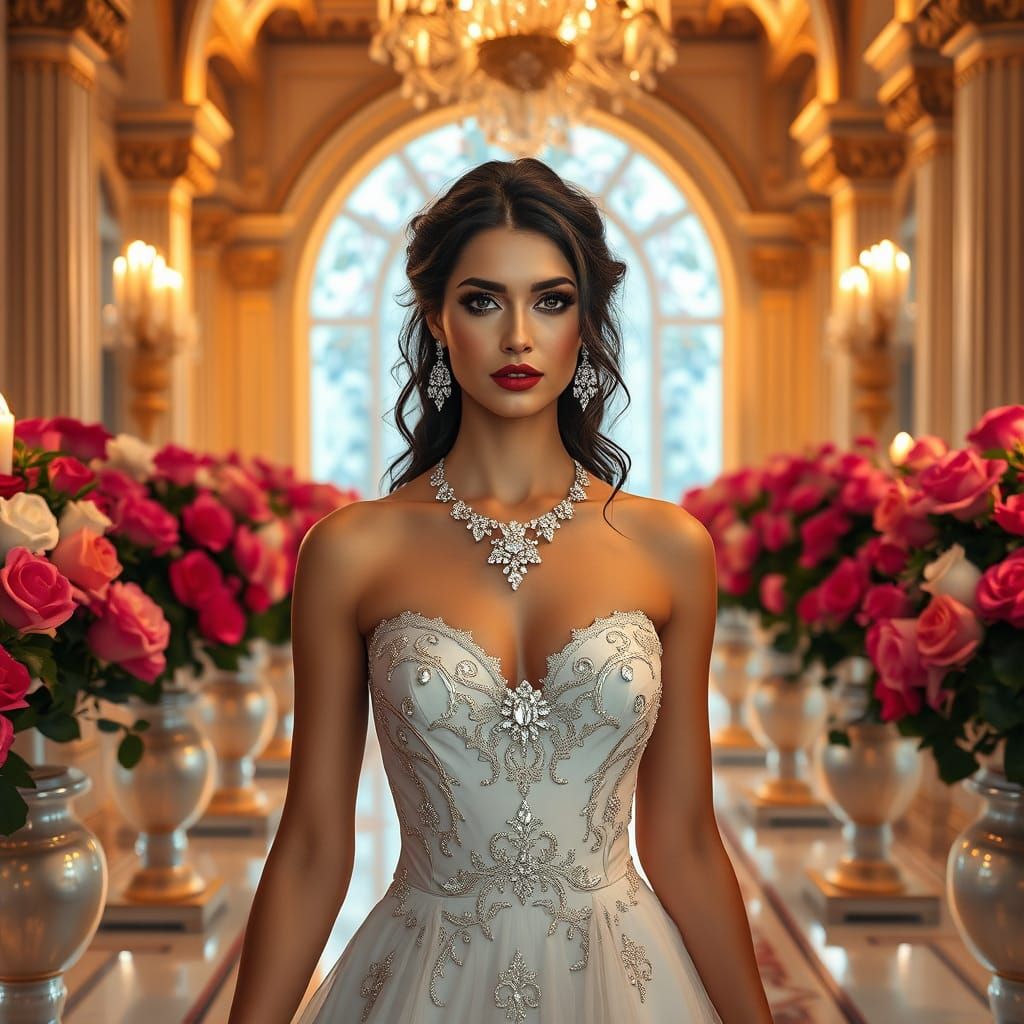 Elegant Goddess in Ornate Bridal Hall: Fantasy Art