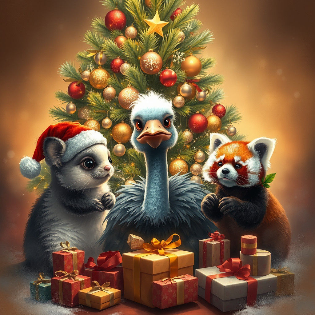 Christmas Party with Chinchilla, Ostrich and Red Panda