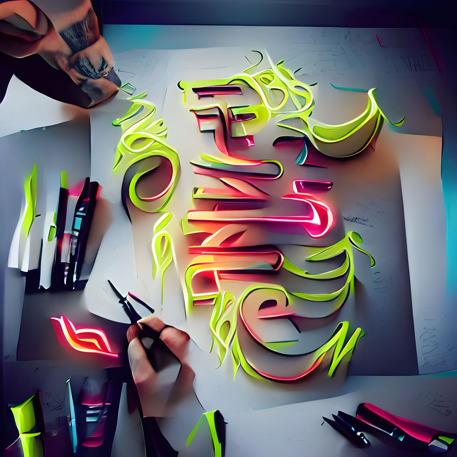 Neon Fineline Art Typography