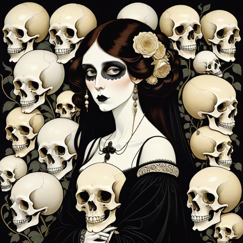 Gothic Cartoon Skulls in Art Nouveau Style
