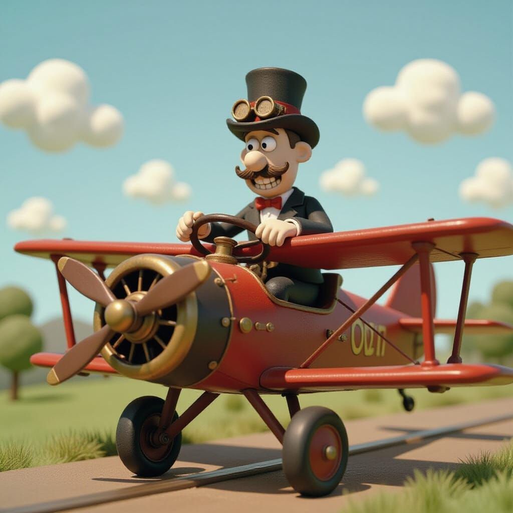 Steampunk Claymation Pilot and Airplane