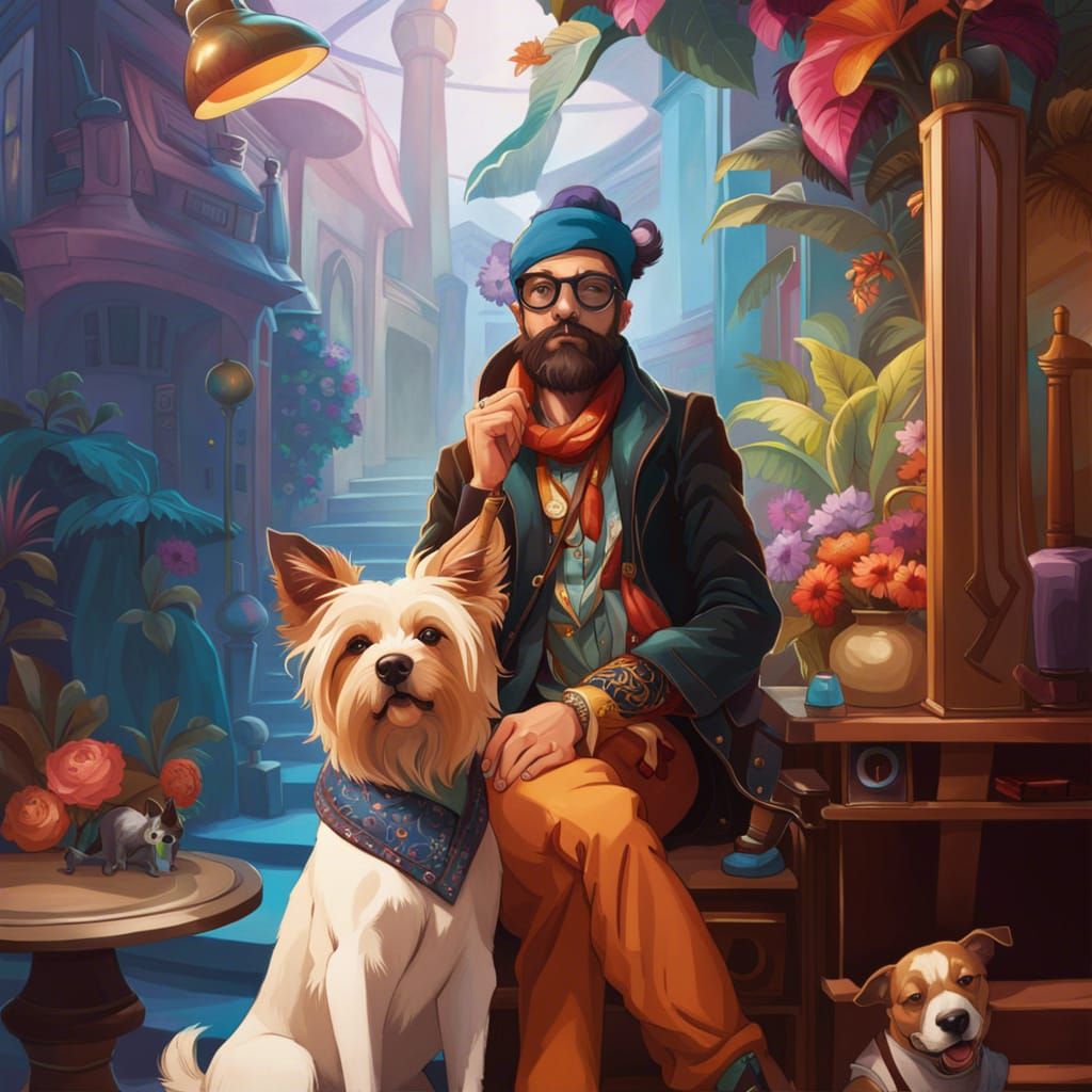 Hipster and Dog: Detailed Digital Concept Art