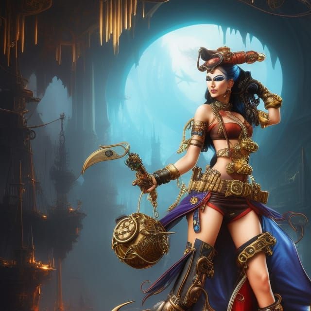 Hyper Detailed Steampunk Pirate Woman Portrait
