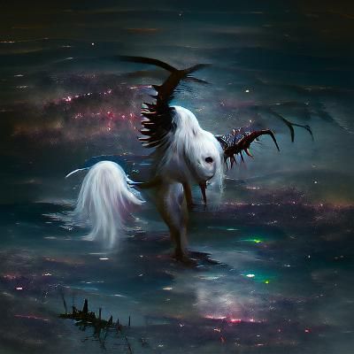 Winged Unicorn in Starry Universe: Sinister Digital Art