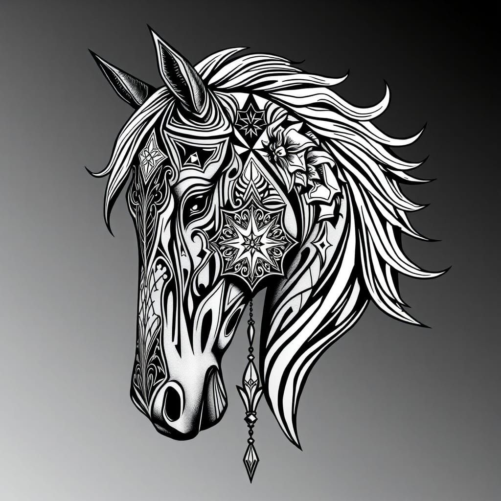 A stunning and intricate black and white digital illustratio...