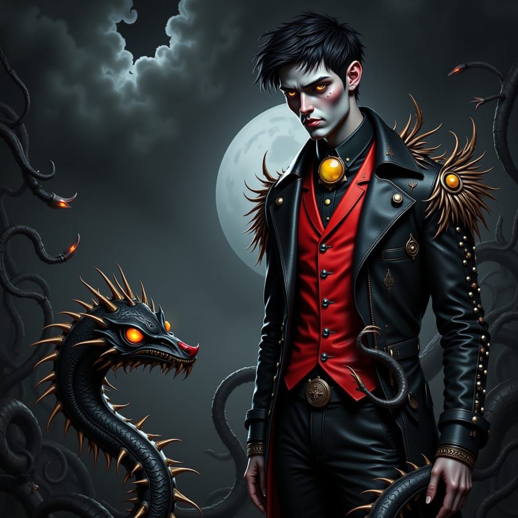 Grotesque Tall Man with Lunar Face in Dark Fantasy Style