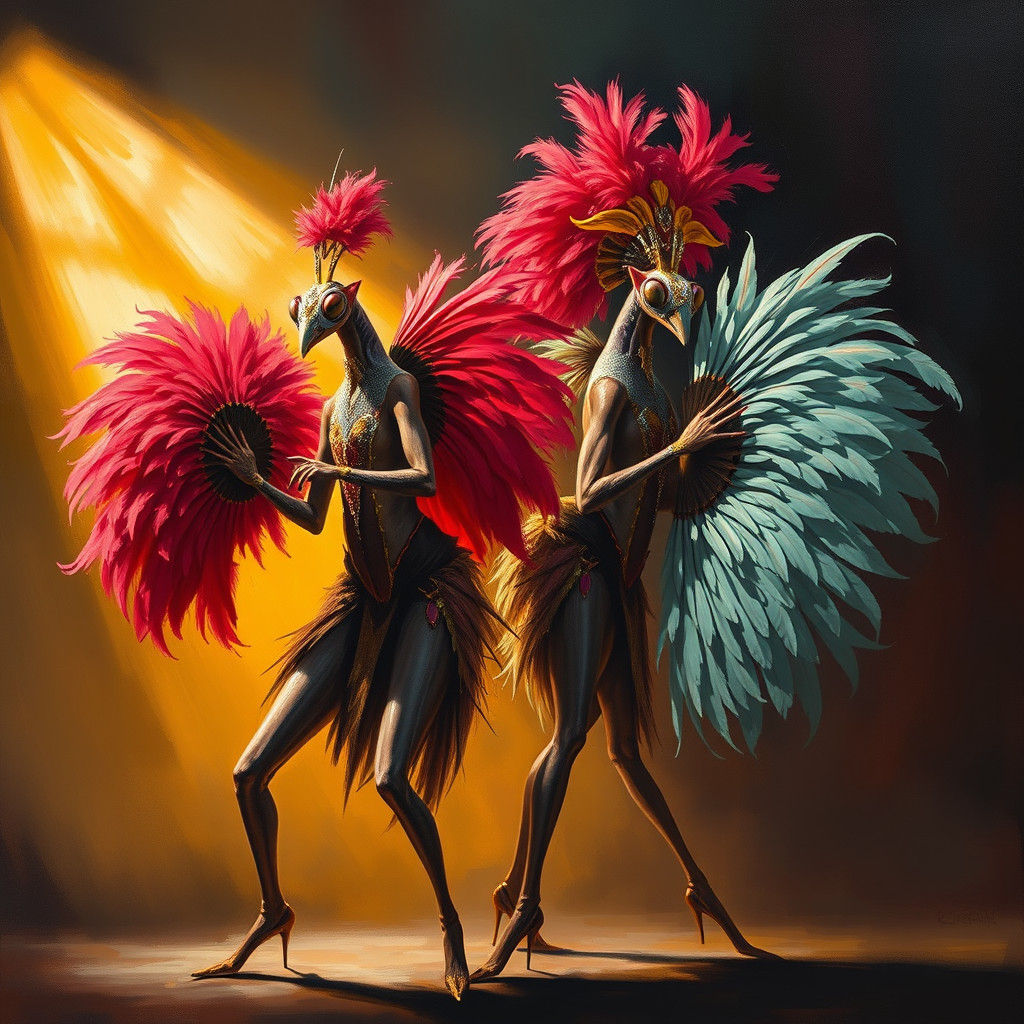 Praying Mantis Burlesque Dancers in Oil Painting