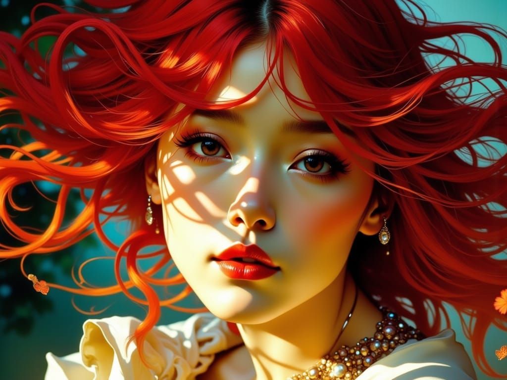 Expressive Portrait in Vibrant Art Nouveau Style