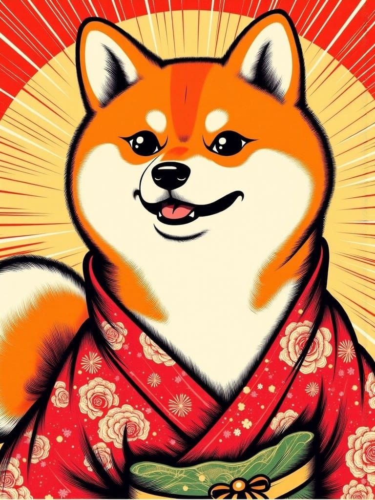 Ukiyo-e Shiba Inu in Pop Art Style