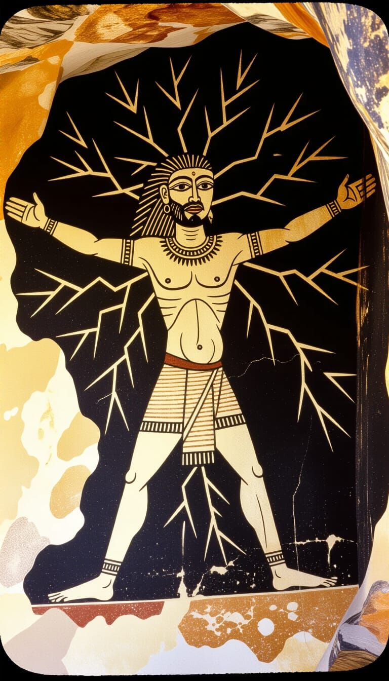 Ancient Cave Painting of Energy-Emitting Figure