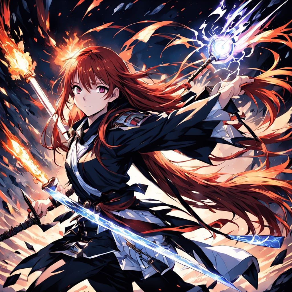 Spectacular Warrior and Sorceress in Vibrant Japanese Anime ...