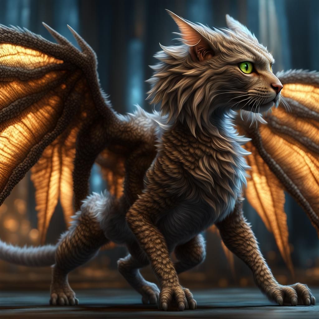 Winged Tabby Cat Dragon Hybrid in CGI VFX Art