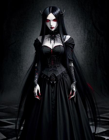 Gothic Anime Vampire Girl with Red Eyes