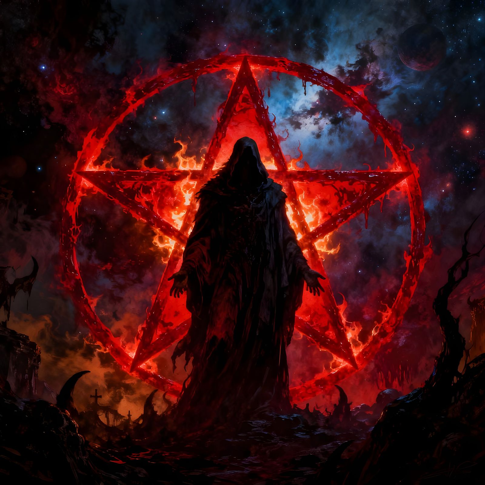 Zombie Necronomicon Armageddon with Pentagram in Deep Colors