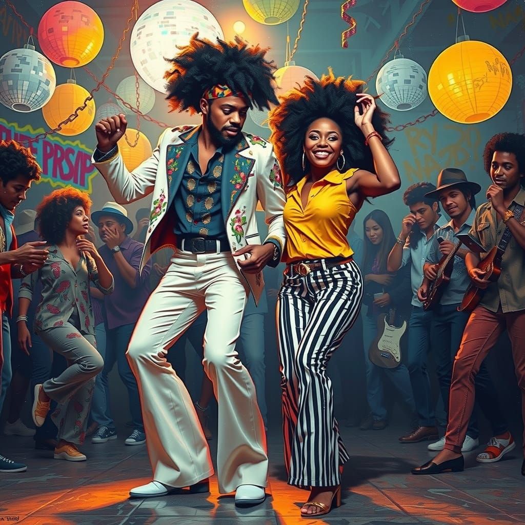 Electric 70's Disco Scene in Bold, Vibrant Style
