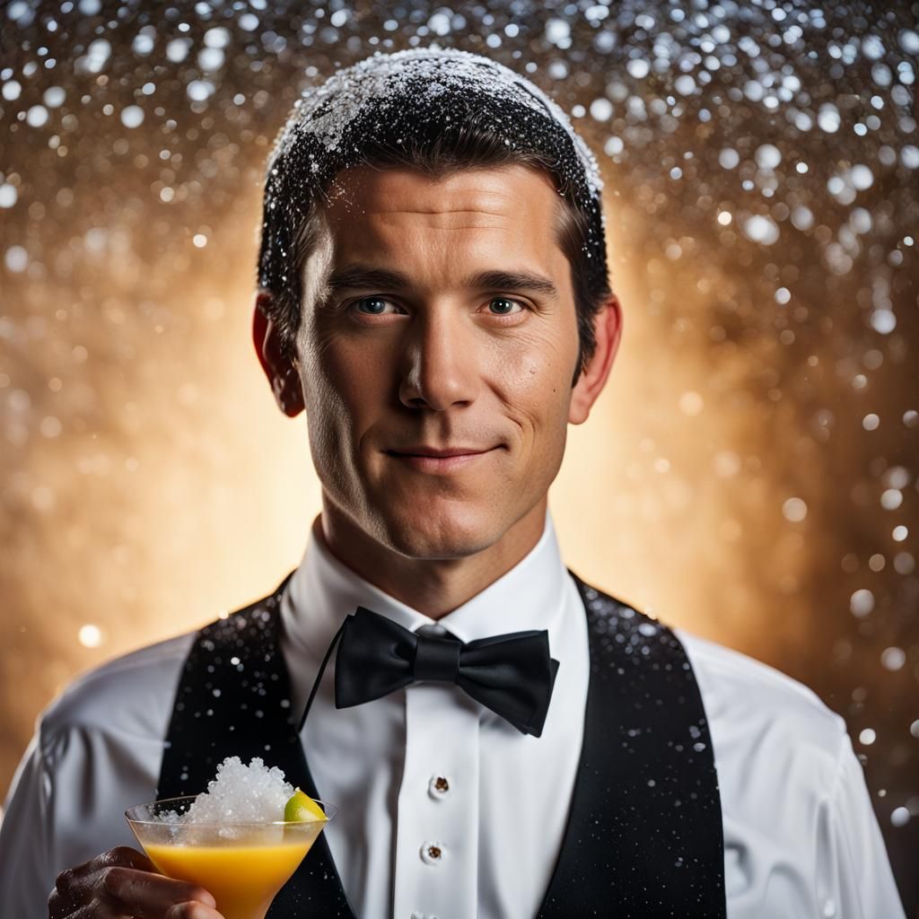 Penguin Waiter Serves Cocktail in Professional Portrait
