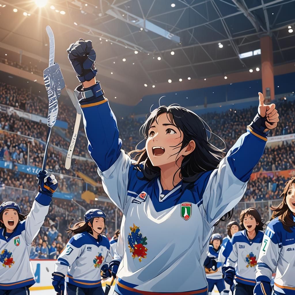 Italian Hockey Player Cheers in Anime Style