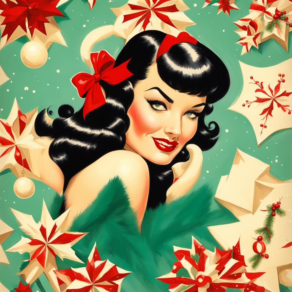 Sultry Pin-up Girl Celebrates Festive Christmas in Elegant 5...