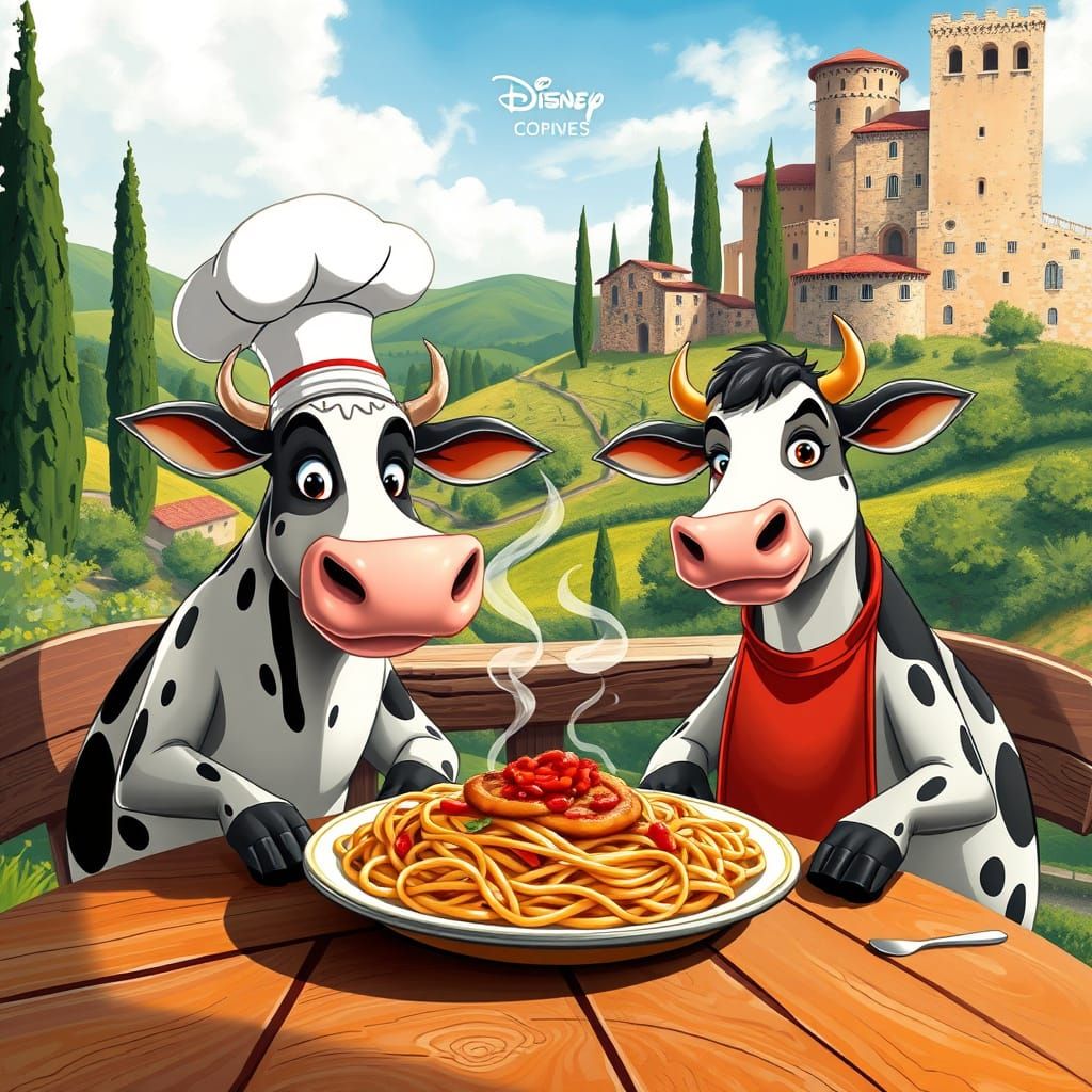 Whimsical Italian Countryside Scene in Cartoon Style