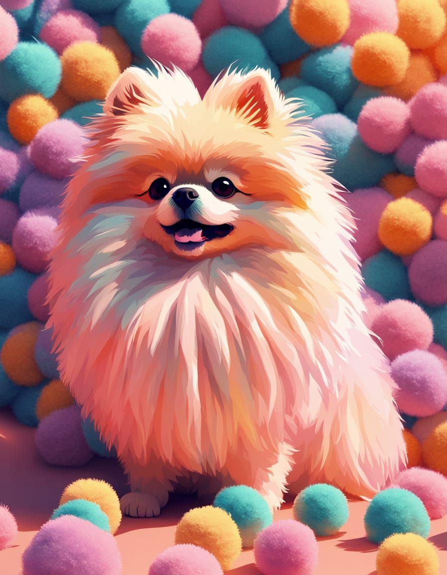 Cotton Pom Pomeranian in Fauvist Expressionism