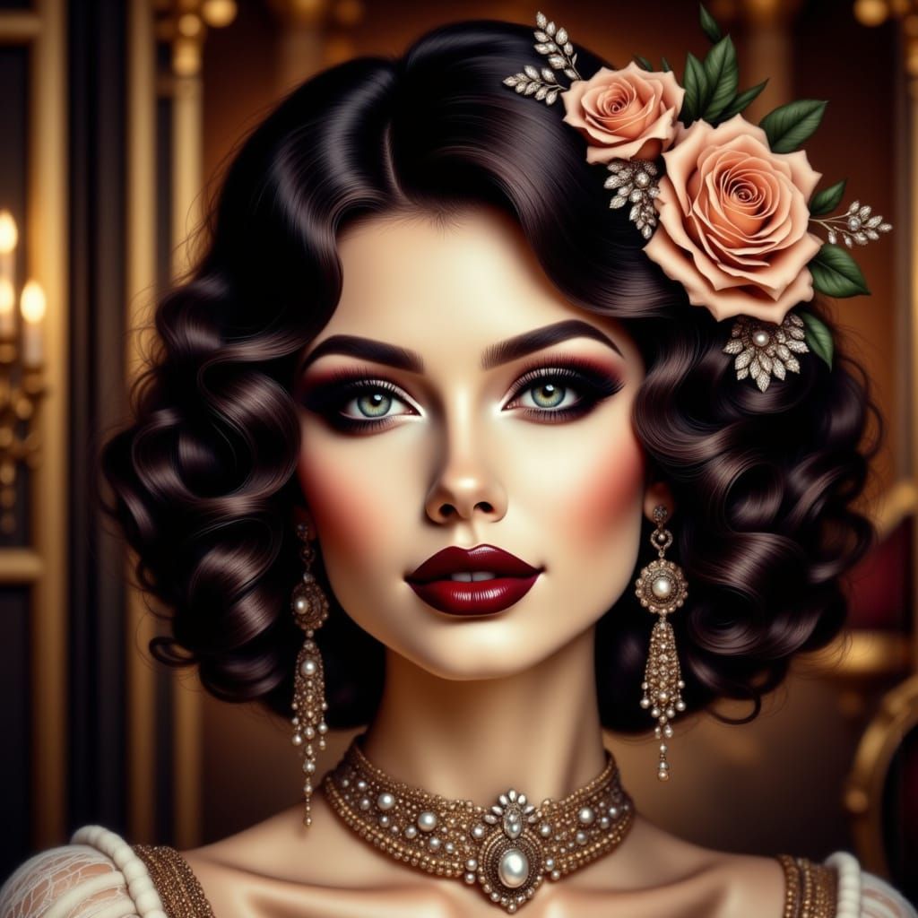 Glamorous Woman with Jewels in Art Nouveau Style