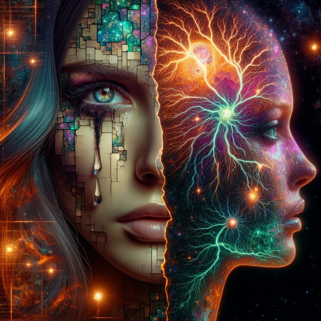 Shattered Beauty: Neuronal Symphony in Surreal Style